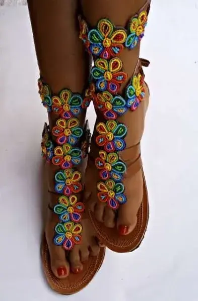 Floral Beaded Gladiator Sandals