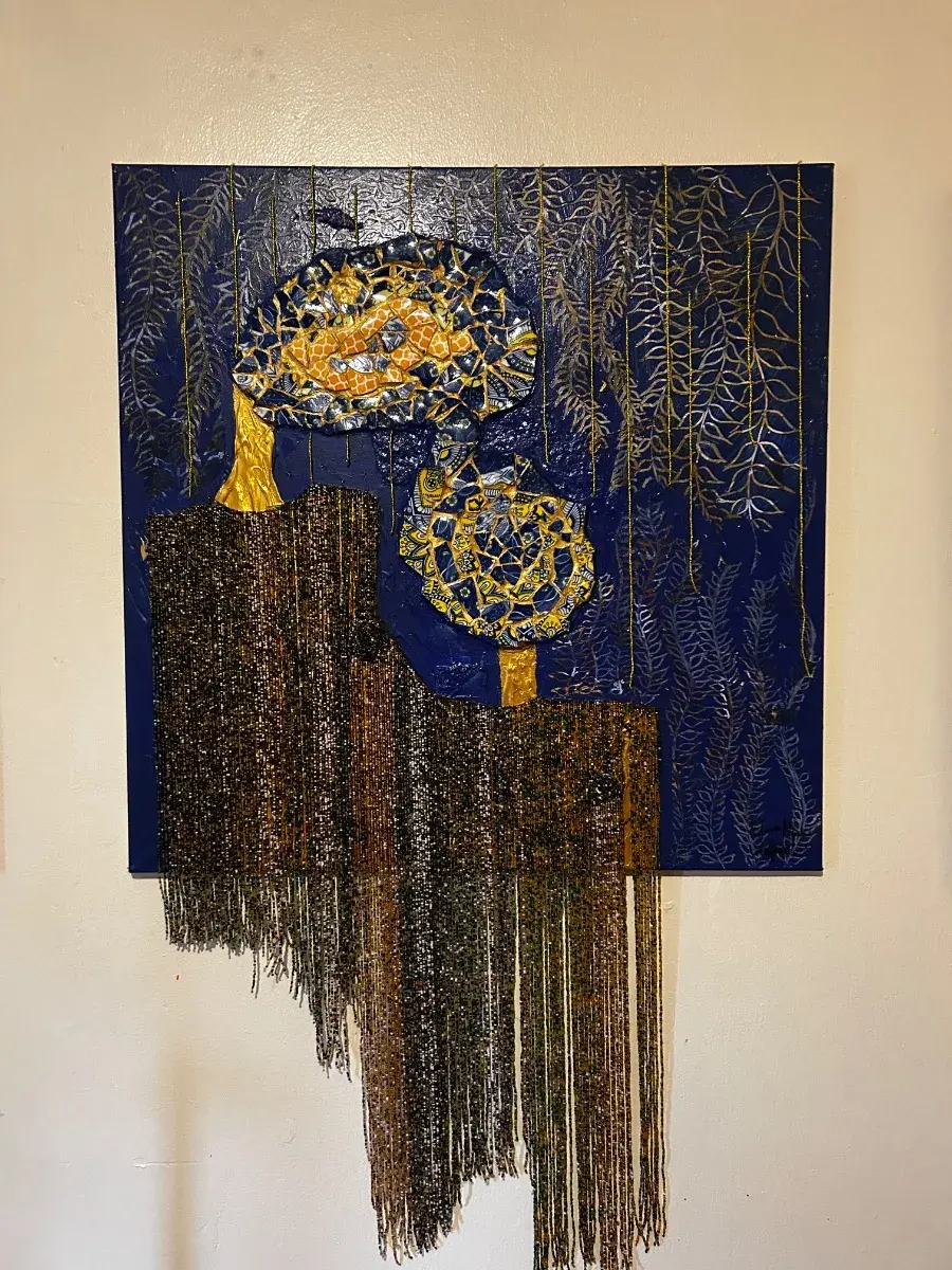 Beaded Mixed Media Canvas Art