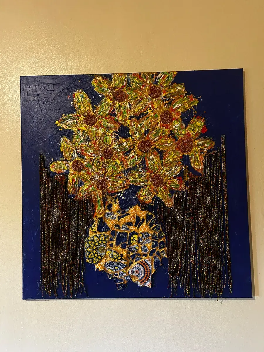 Beaded Ceramic Floral Wall Art