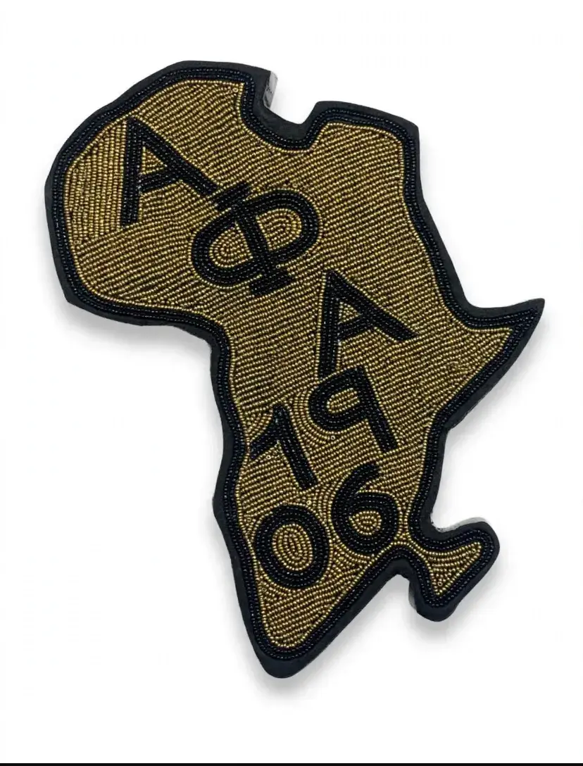Beaded Africa Map Wall Art, Black and Gold, Greek Letters