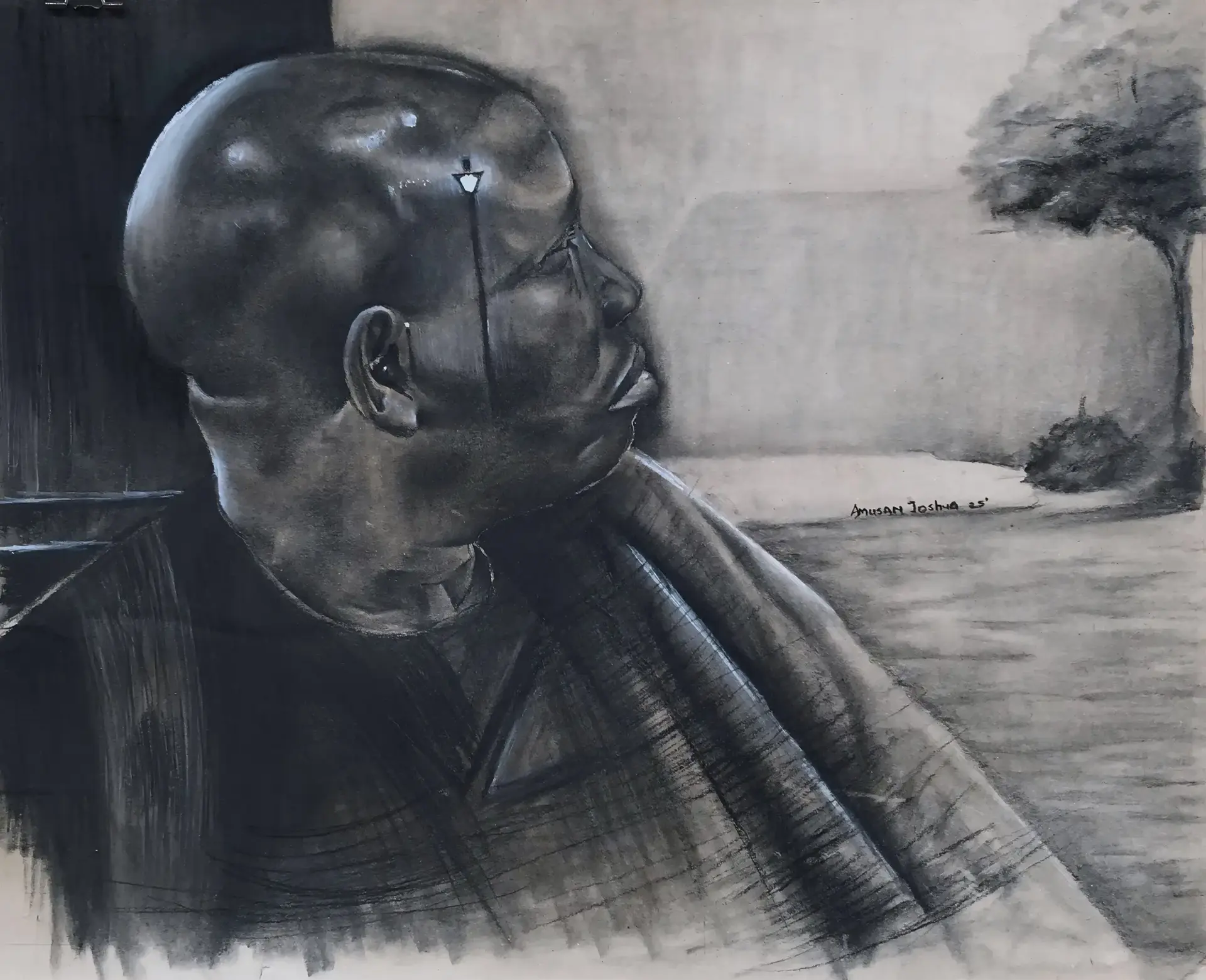 The Burden of Time Charcoal Art