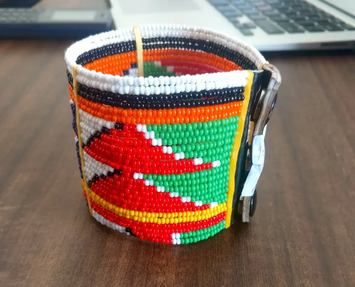 Maasai Beaded Wide Cuff Bracelet, Red and Green, Handmade