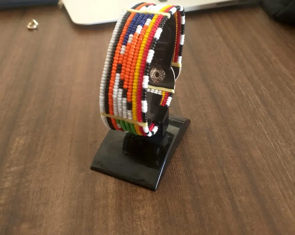 Maasai Beaded Cuff Bracelet, Orange and White, Handmade
