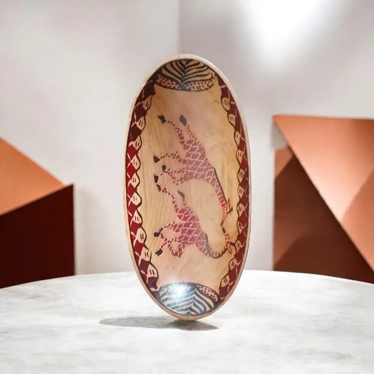 Painted Giraffe Wooden Bowl
