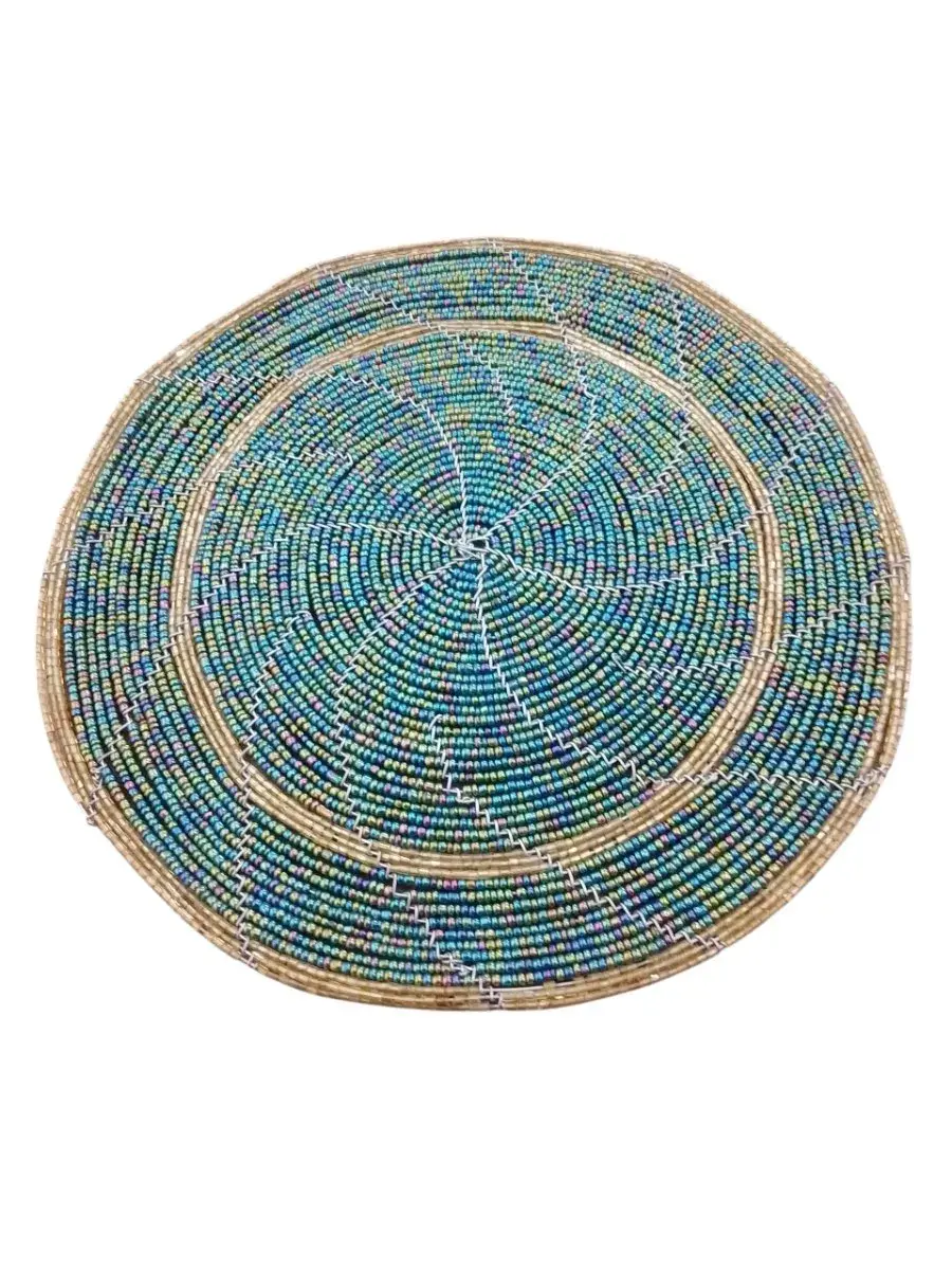 Beaded Placemat, Teal and Gold
