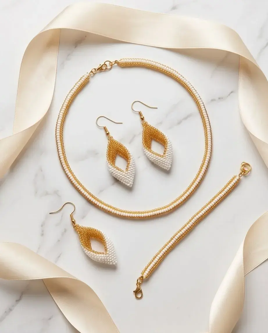 Classic Peyote Earrings necklace and bracelet set
