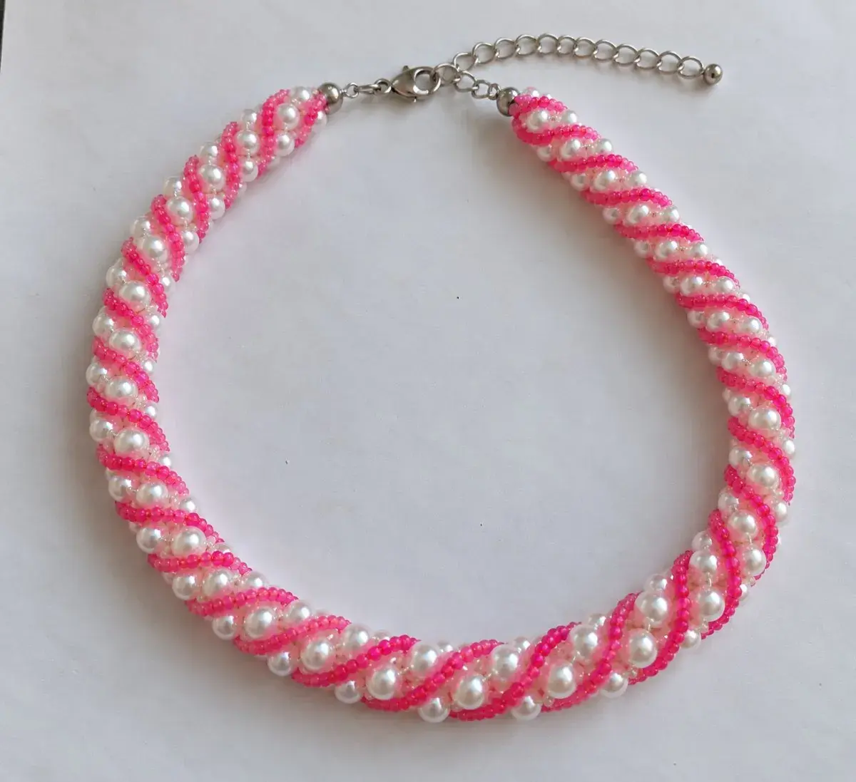 Pearl Twist Necklace, Pink and White, Handmade Kenya