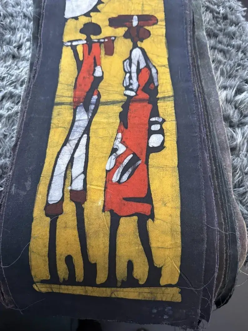 African Batik Wall Hanging | Handmade Village Scene Textile Art