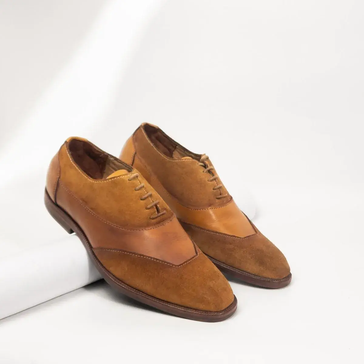 Tan Suede and Leather Oxford Shoes for Men, Handmade