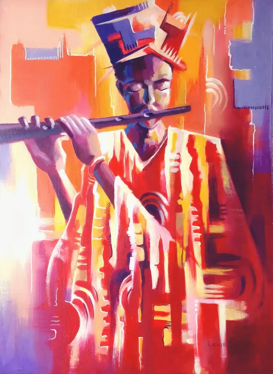 The Masterpiece | Original Flute Player Painting, 22x30in