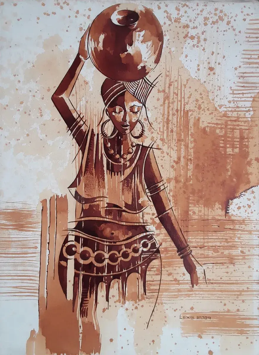 African Woman with Pot, Art Print