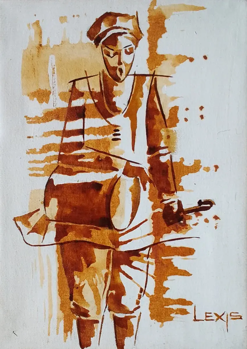 Village Drummer, Sepia Painting