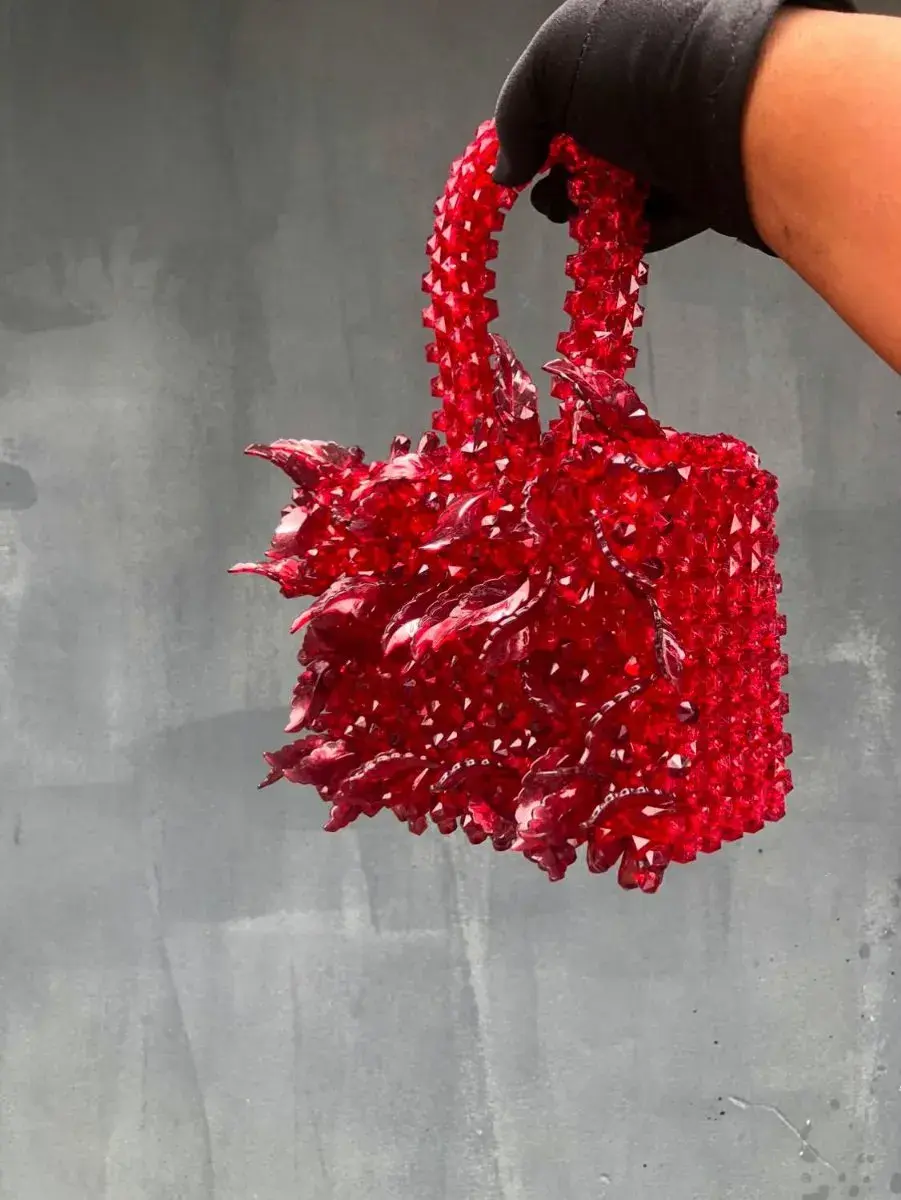 Velvet Red Beaded Handbag