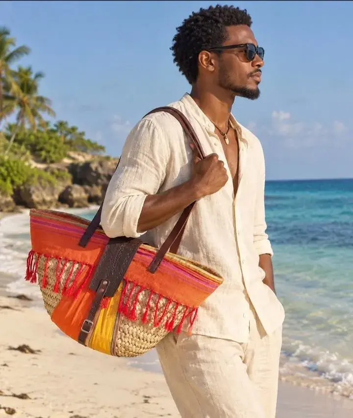 Fringed Kikoi Kapu Basket Bag